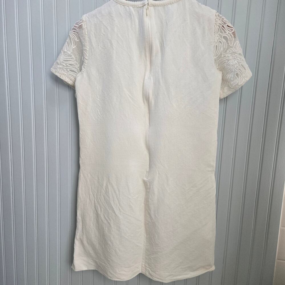Ann Taylor Loft White Monstera Tropical Leaf Lace Stitched Shift Dress - Picture 3 of 8